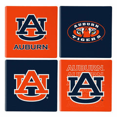 Auburn University Ceramic Coasters Set, 4pcs with Wood Caddy - Collegiate Home