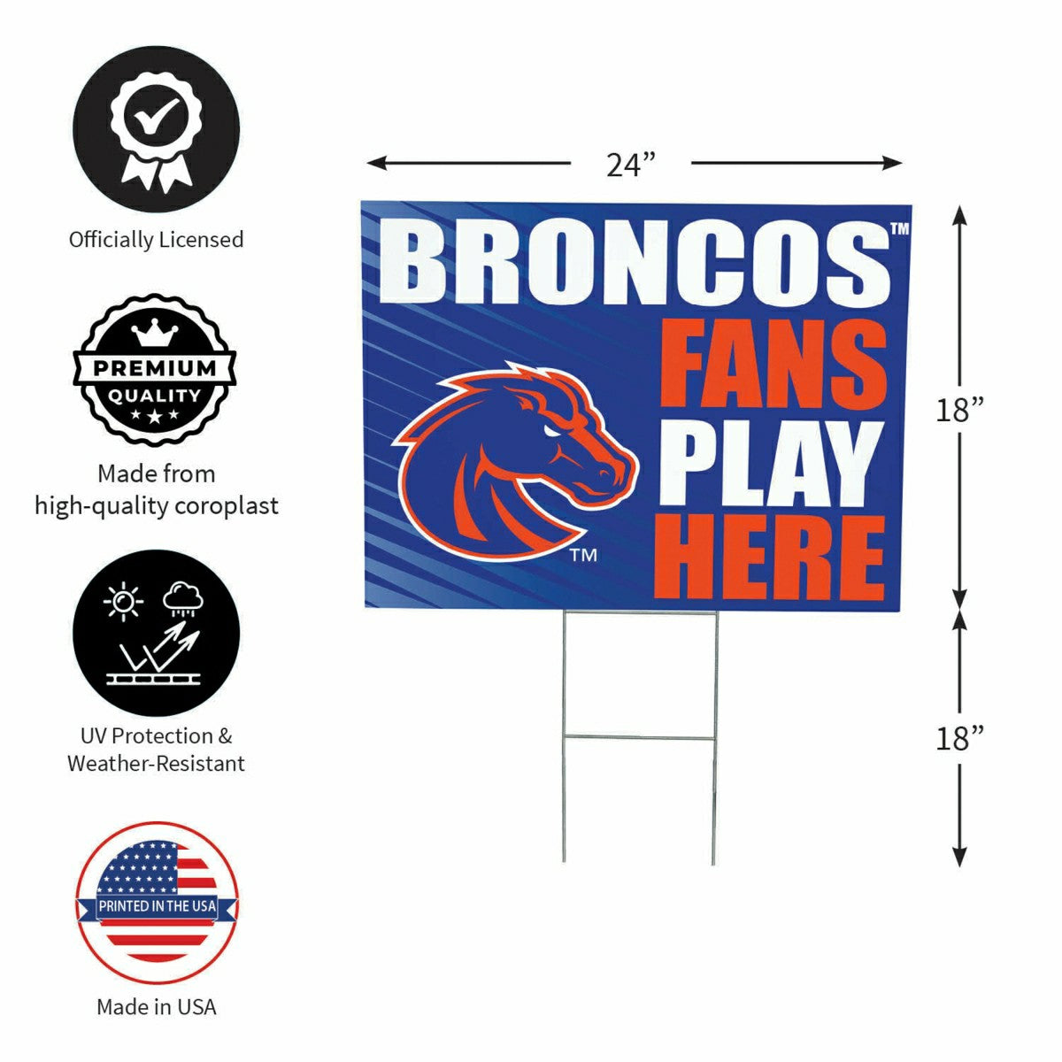 Boise State University Coroplast Yard Sign "Fans Play Here" - Collegiate Home