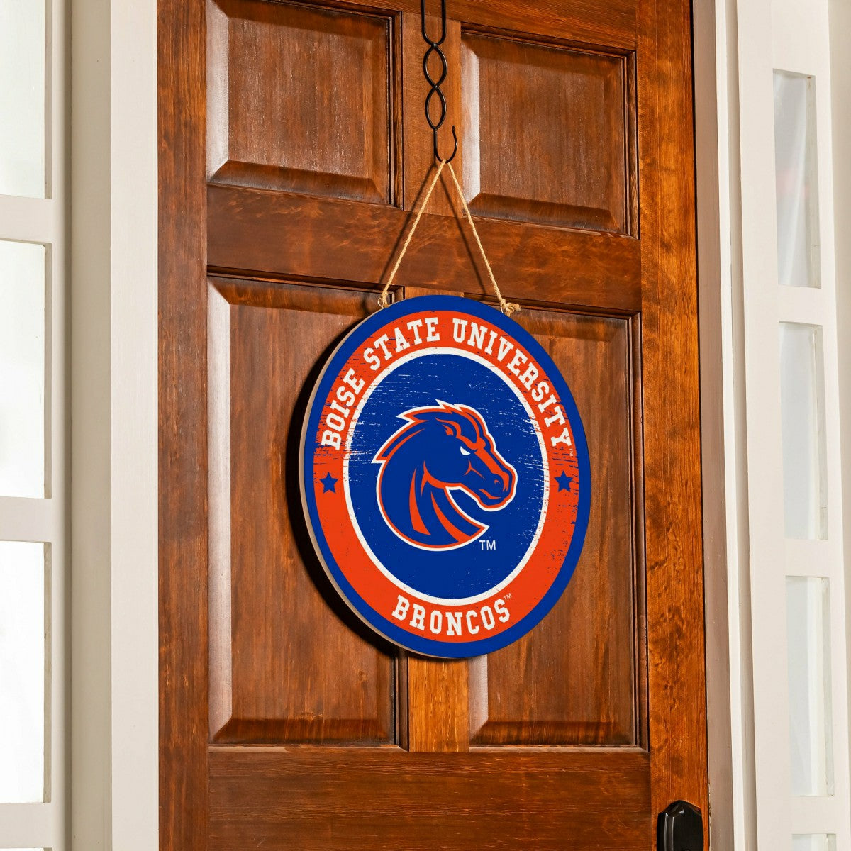 Boise State University Round Door Décor with Hanging Rope, 18x18 - Collegiate Home