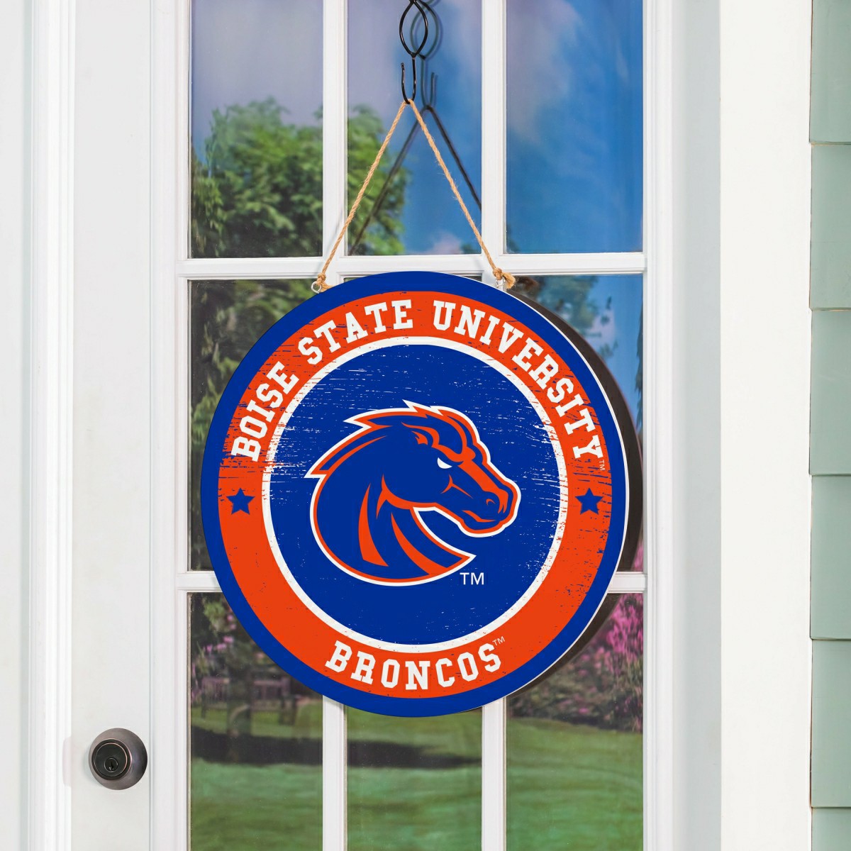 Boise State University Round Door Décor with Hanging Rope, 18x18 - Collegiate Home