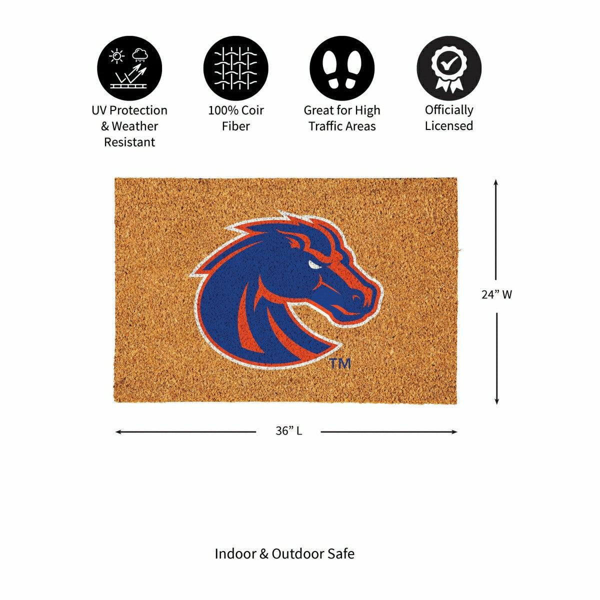 Boise State University Large Full Color Coir Mat, 36"x24" - Collegiate