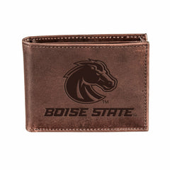 Boise State University, Bi-Fold Wallet, Brown, CH, 100% Genuine Leathe - Collegiate Home