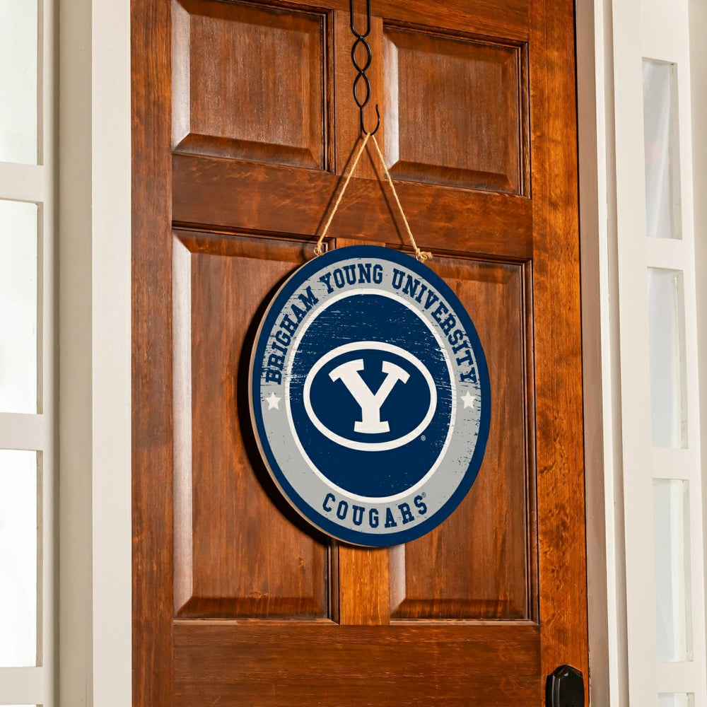 Brigham Young University Round Door Décor with Hanging Rope, 18x18 - Collegiate Home