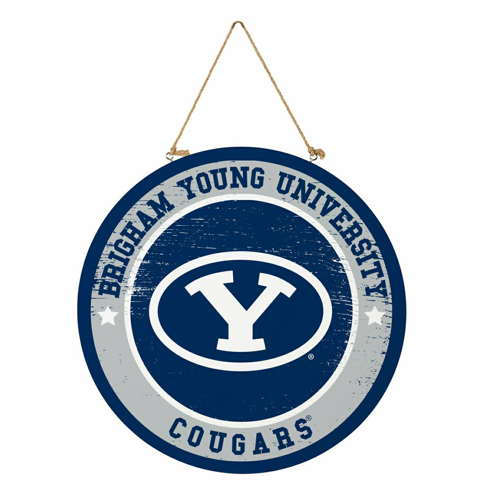 Brigham Young University Round Door Décor with Hanging Rope, 18x18 - Collegiate Home