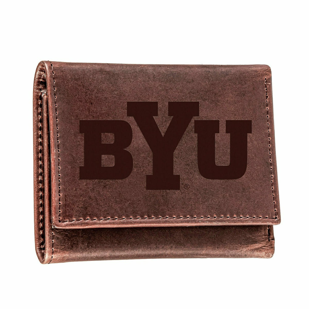 Brigham Young University, Tri-Fold Wallet, Brown, CH, 100% Genuine Lea - Collegiate Home