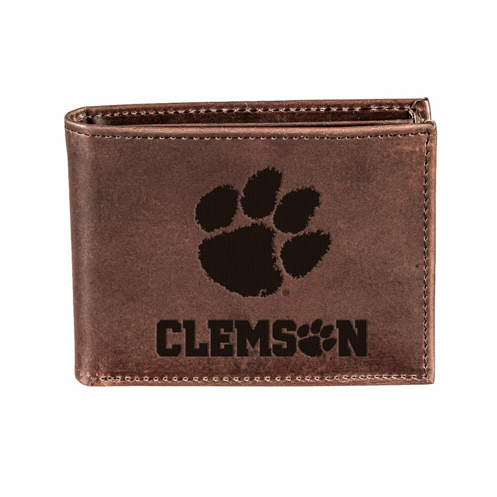 Clemson University, Bi-Fold Wallet, Brown, CH, 100% Genuine Leather - Collegiate Home