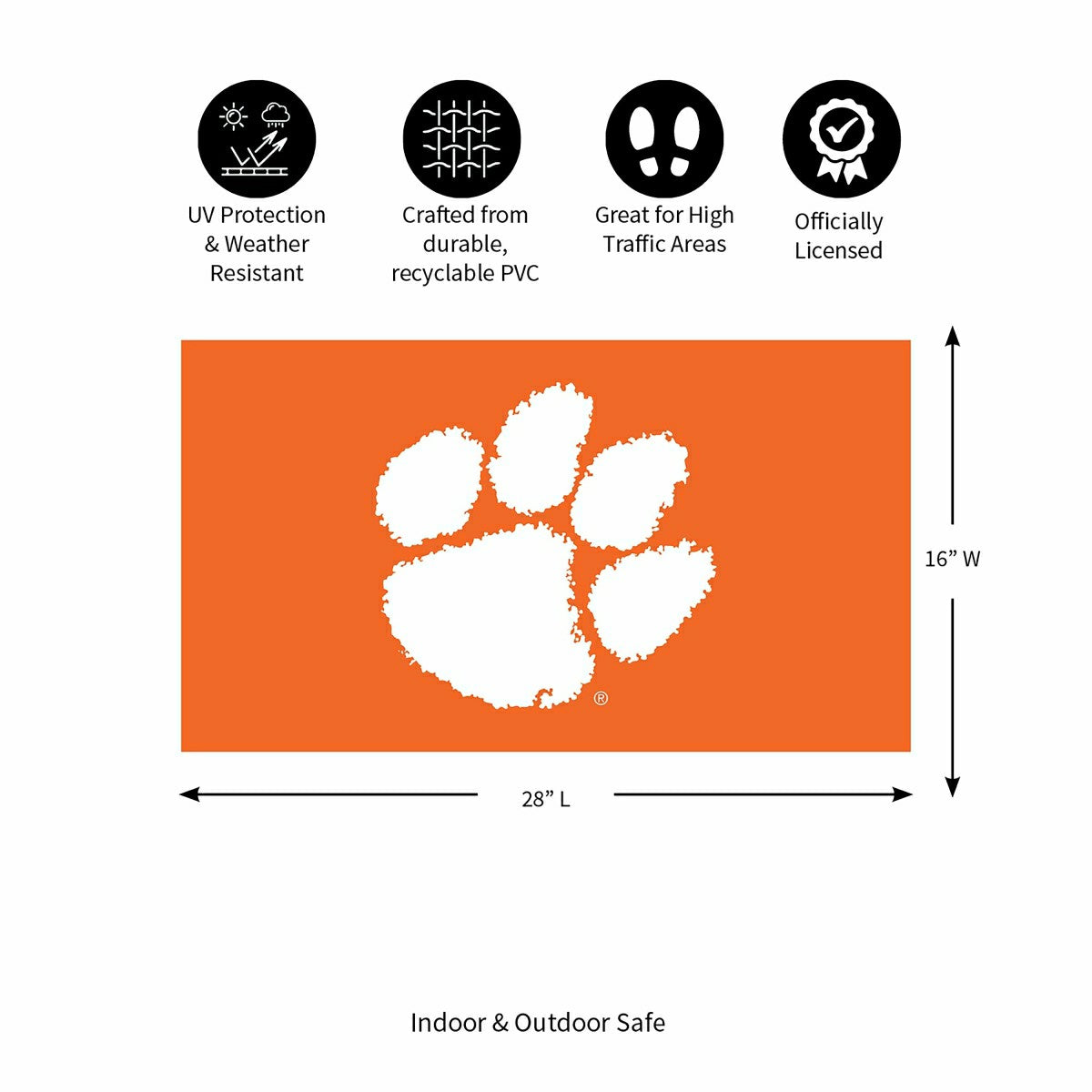 Full Color PVC Mat, 16" x 28", Clemson University - Collegiate