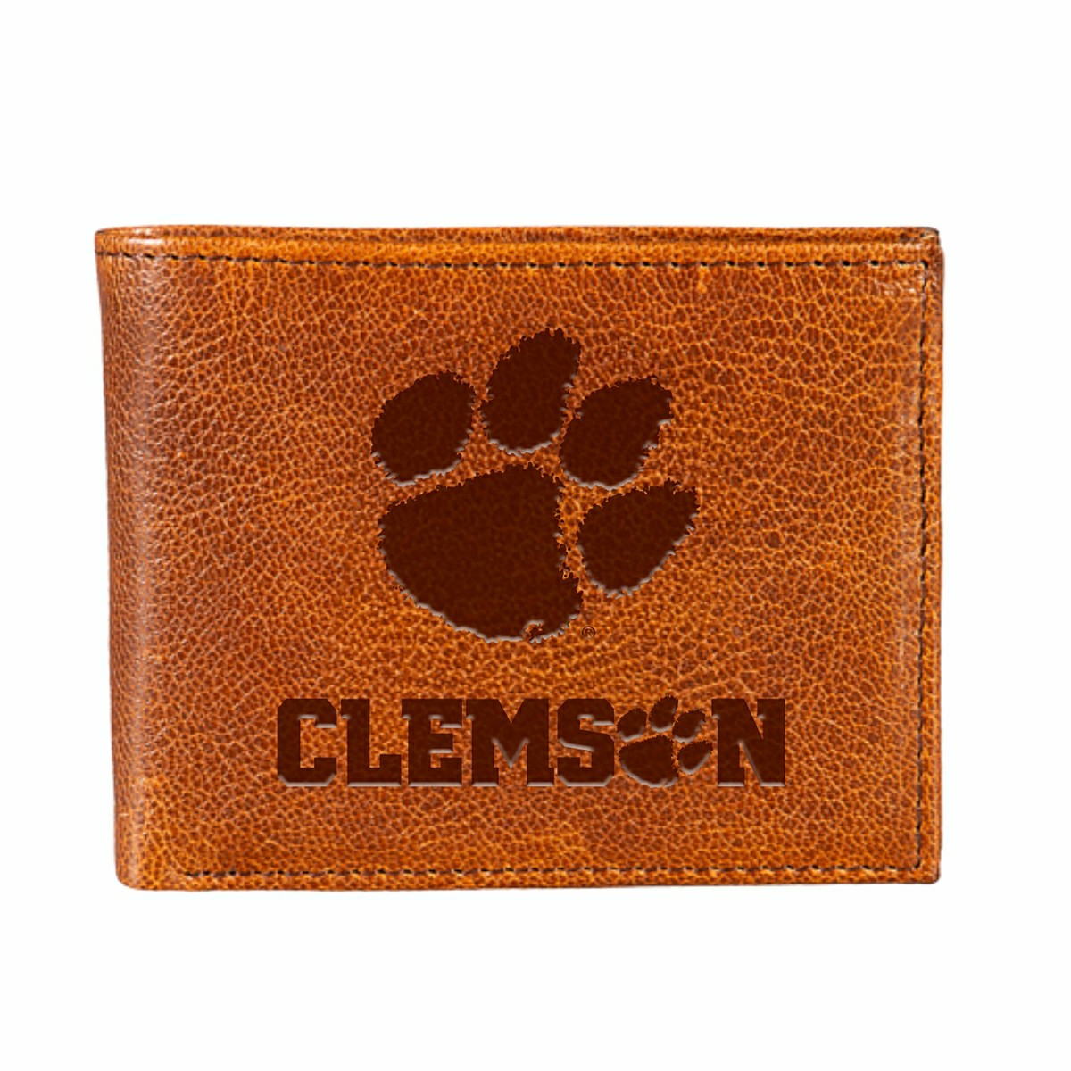 Clemson University, Embossed 100% Genuine Tumbled Leather Passcase Bi- - Collegiate Home