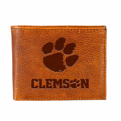 Clemson University, Embossed 100% Genuine Tumbled Leather Passcase Bi- - Collegiate Home