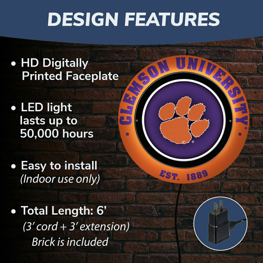 Clemson University, Metal Lite, Round - Collegiate