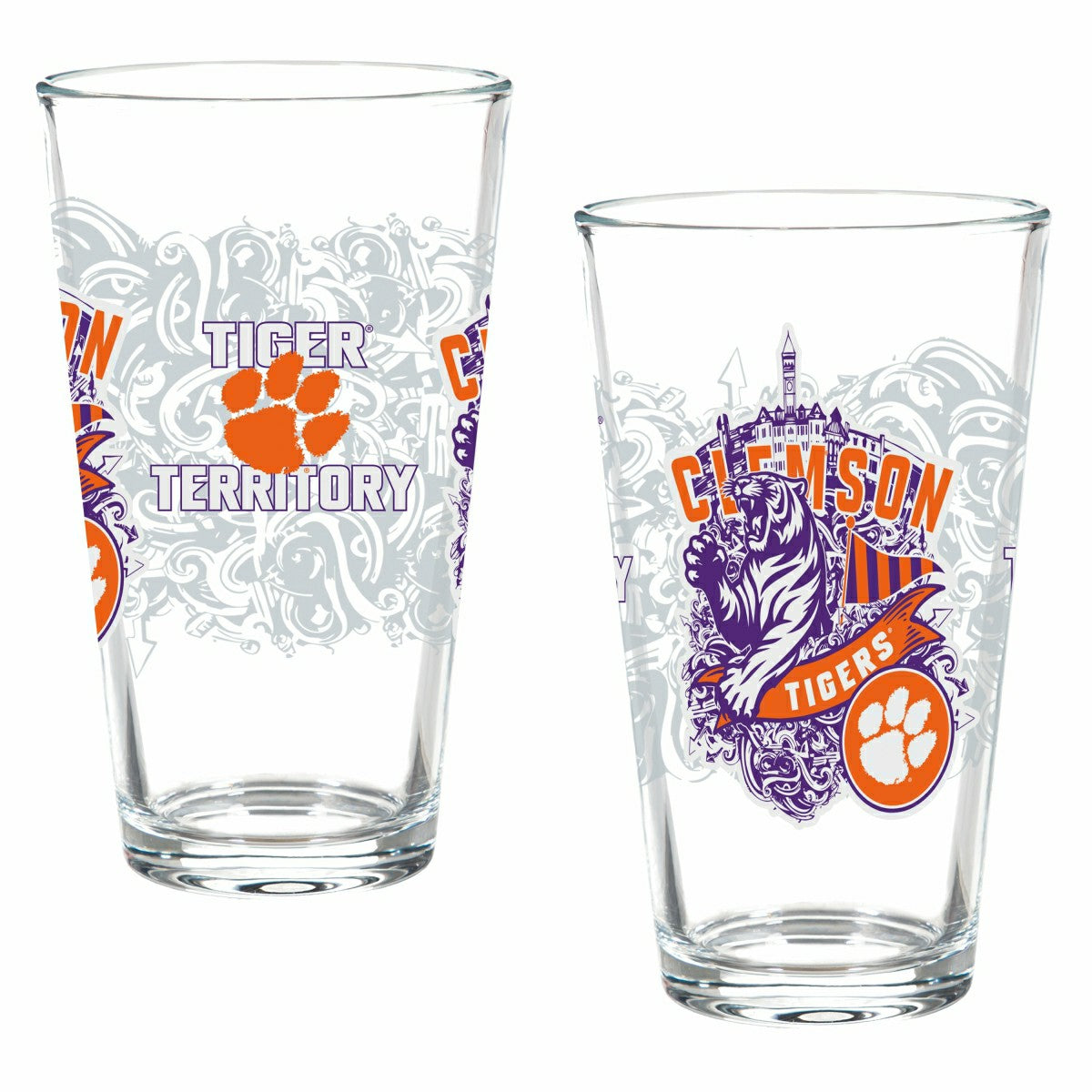 Clemson University 16oz Glass pint, Set of 2 - Collegiate Home