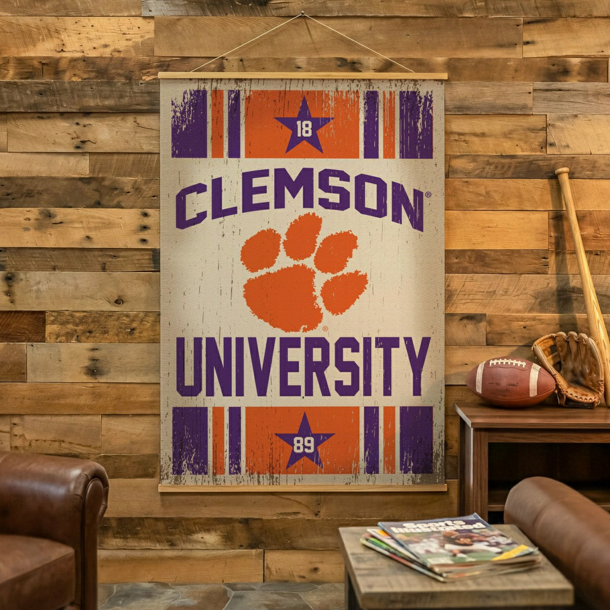 Clemson University, Canvas Wall Tapestry, Large, 54x36 - Collegiate Home
