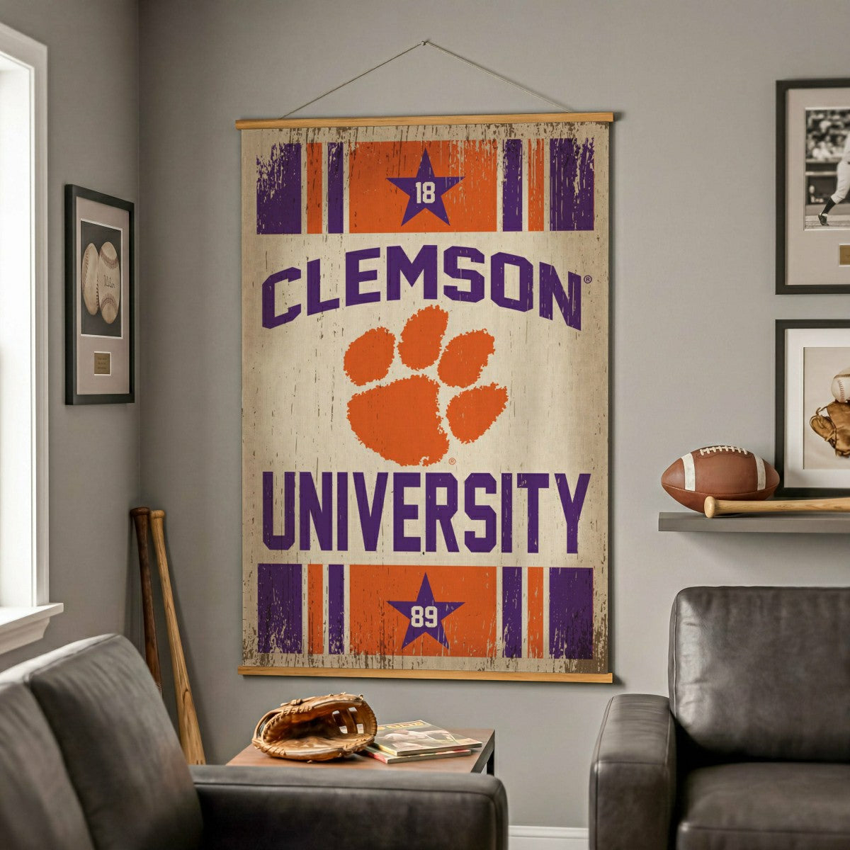 Clemson University, Canvas Wall Tapestry, Large, 54x36 - Collegiate Home