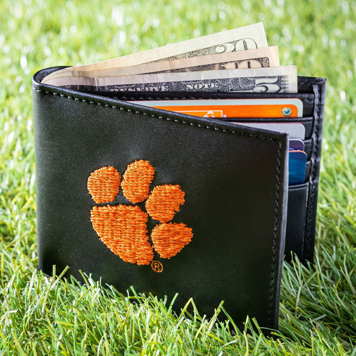 Clemson University Black Bi-Fold Embroidered Wallet w/ RFID Blocking - Collegiate Home