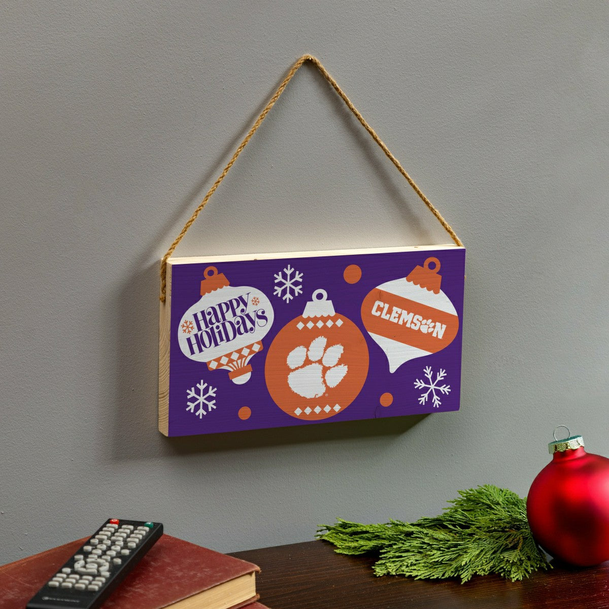 Clemson University Holiday Wood Wall Sign, 6x11 - Collegiate Home