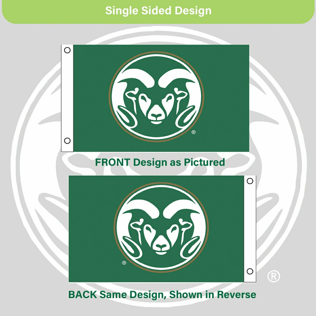 Colorado State Single Sided Flag w/ 2 Grommets, 3'x5' - Collegiate Home