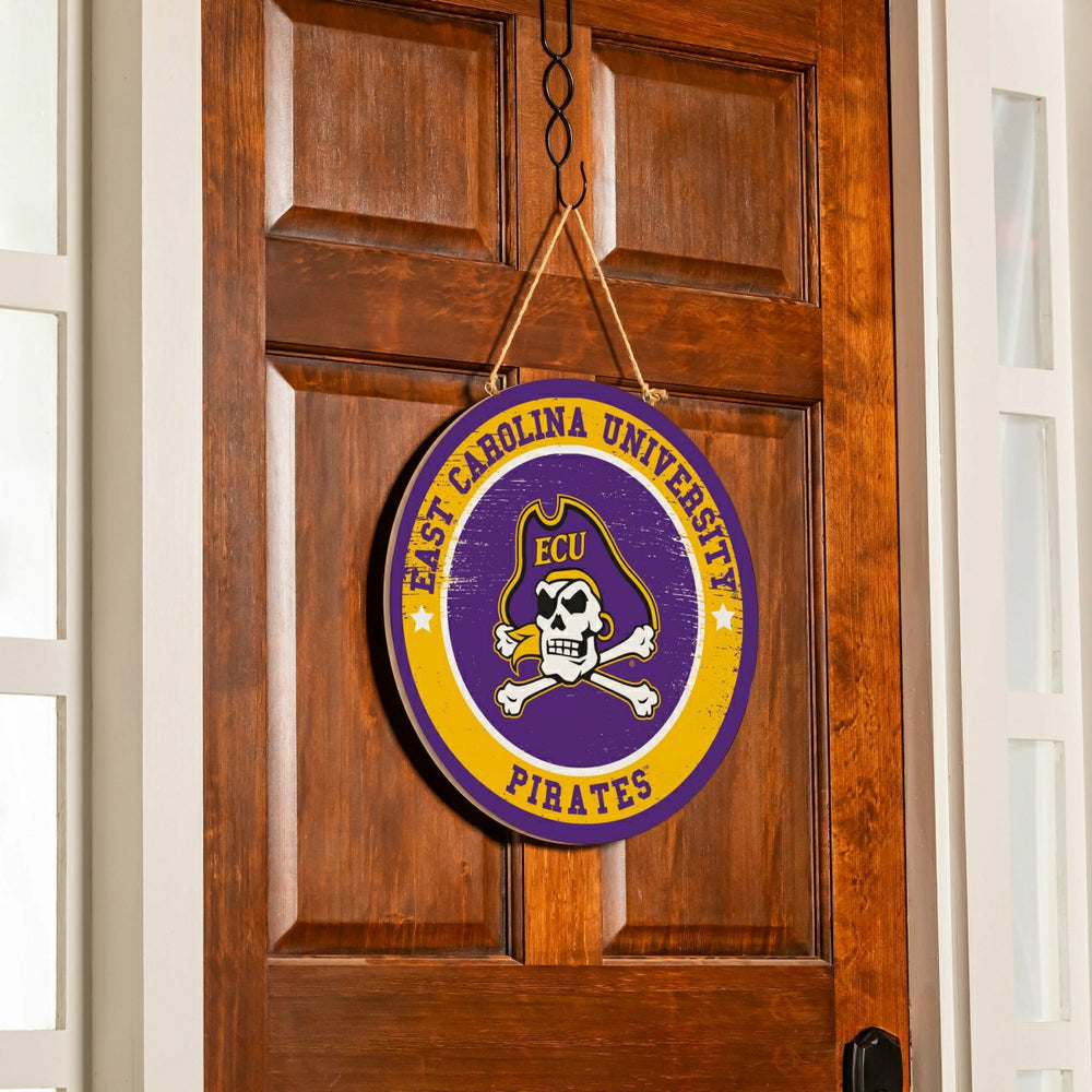 East Carolina University Round Door Décor with Hanging Rope, 18x18 - Collegiate Home