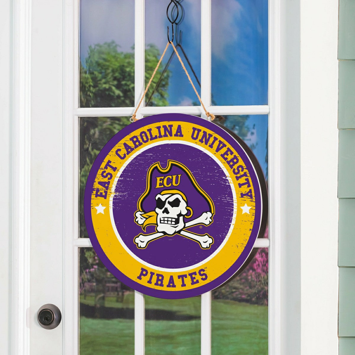 East Carolina University Round Door Décor with Hanging Rope, 18x18 - Collegiate Home