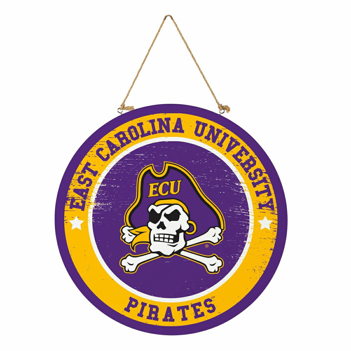 East Carolina University Round Door Décor with Hanging Rope, 18x18 - Collegiate Home