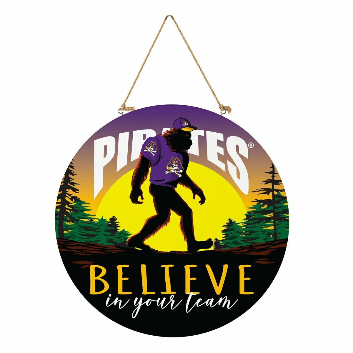 East Carolina University Bigfoot Round Door Décor with Hanging Rope, 1 - Collegiate Home