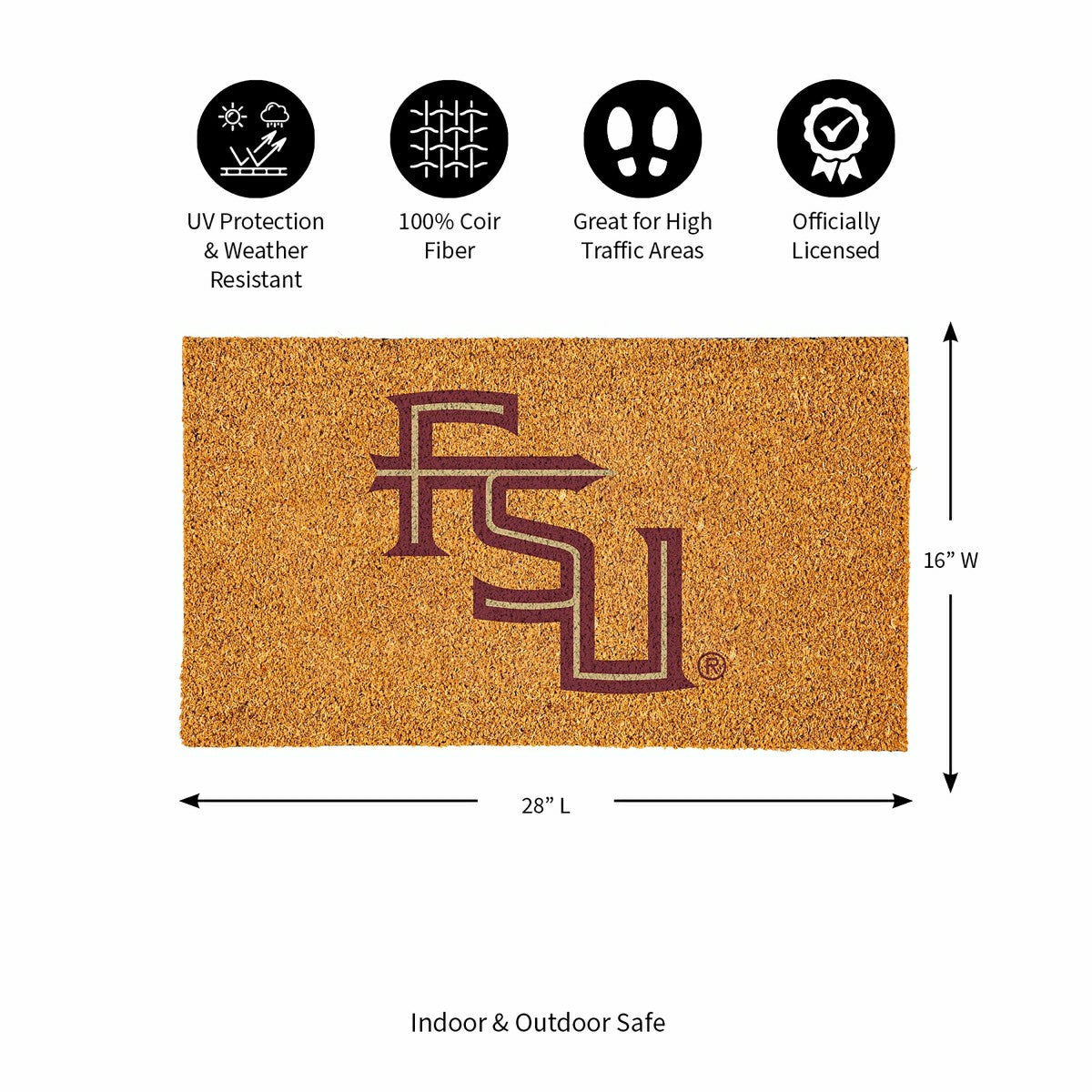 Coir Mat, 16"x28", Florida State University - Collegiate