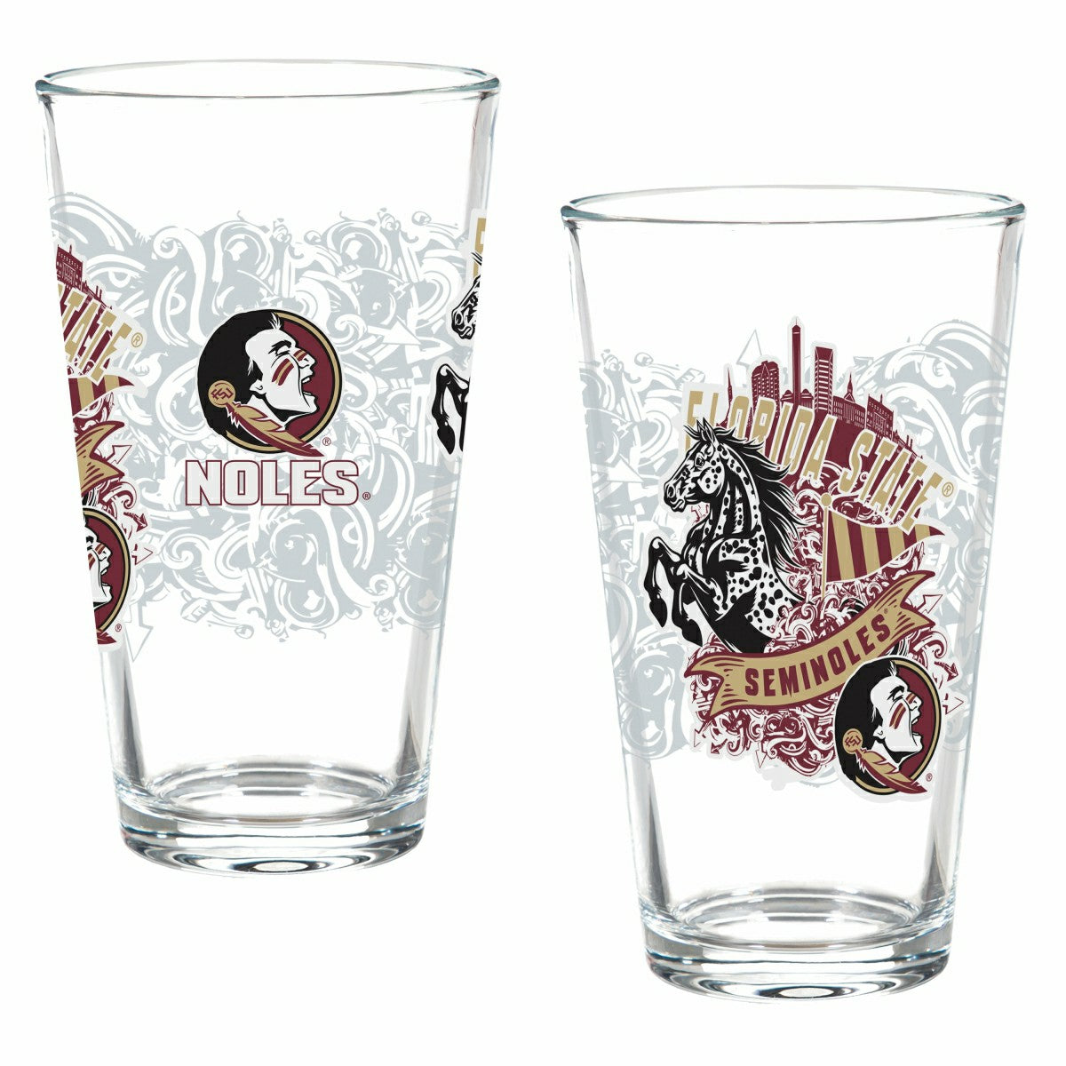 Florida State University 16oz Glass pint, Set of 2 - Collegiate Home