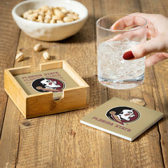 Florida State University Ceramic Coasters Set, 4pcs with Wood Caddy - Collegiate Home