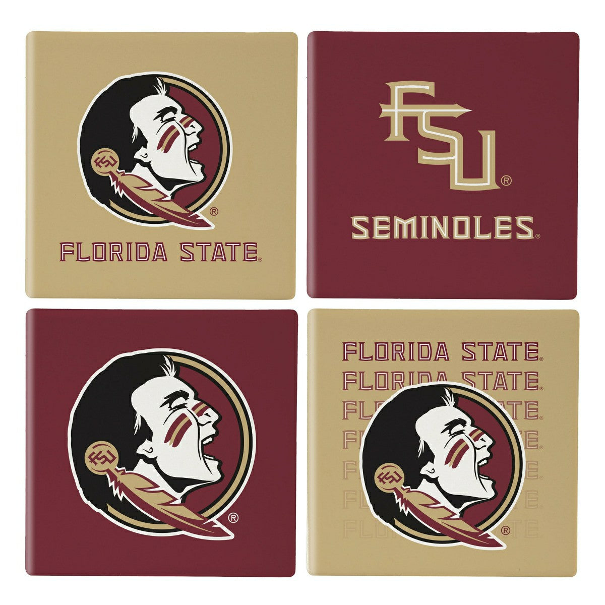 Florida State University Ceramic Coasters Set, 4pcs with Wood Caddy - Collegiate Home