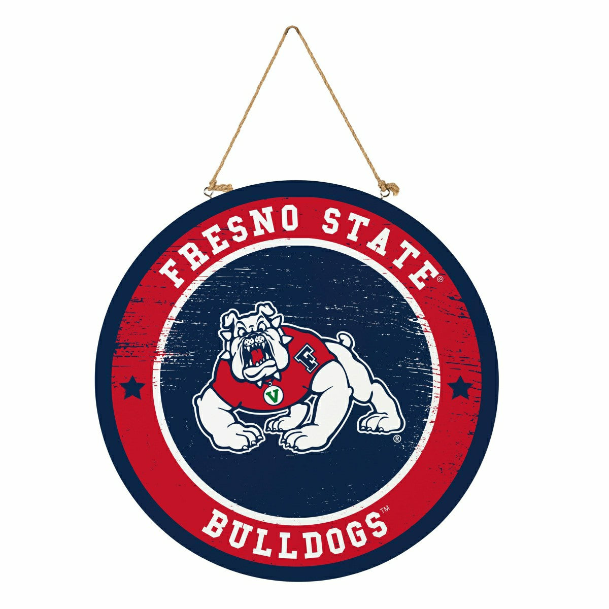Fresno State Round Door Décor with Hanging Rope, 18x18 - Collegiate Home