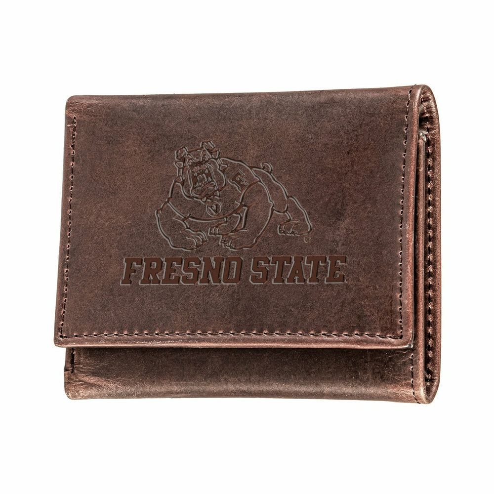 Fresno State Brown Tri-Fold Wallet, 100% Genuine Leather - Collegiate Home
