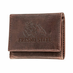 Fresno State Brown Tri-Fold Wallet, 100% Genuine Leather - Collegiate Home
