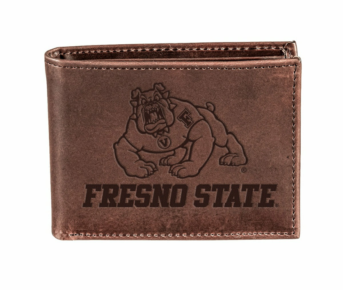 Fresno State Brown Bi-Fold Wallet, 100% Genuine Leather - Collegiate Home