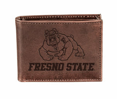 Fresno State Brown Bi-Fold Wallet, 100% Genuine Leather - Collegiate Home