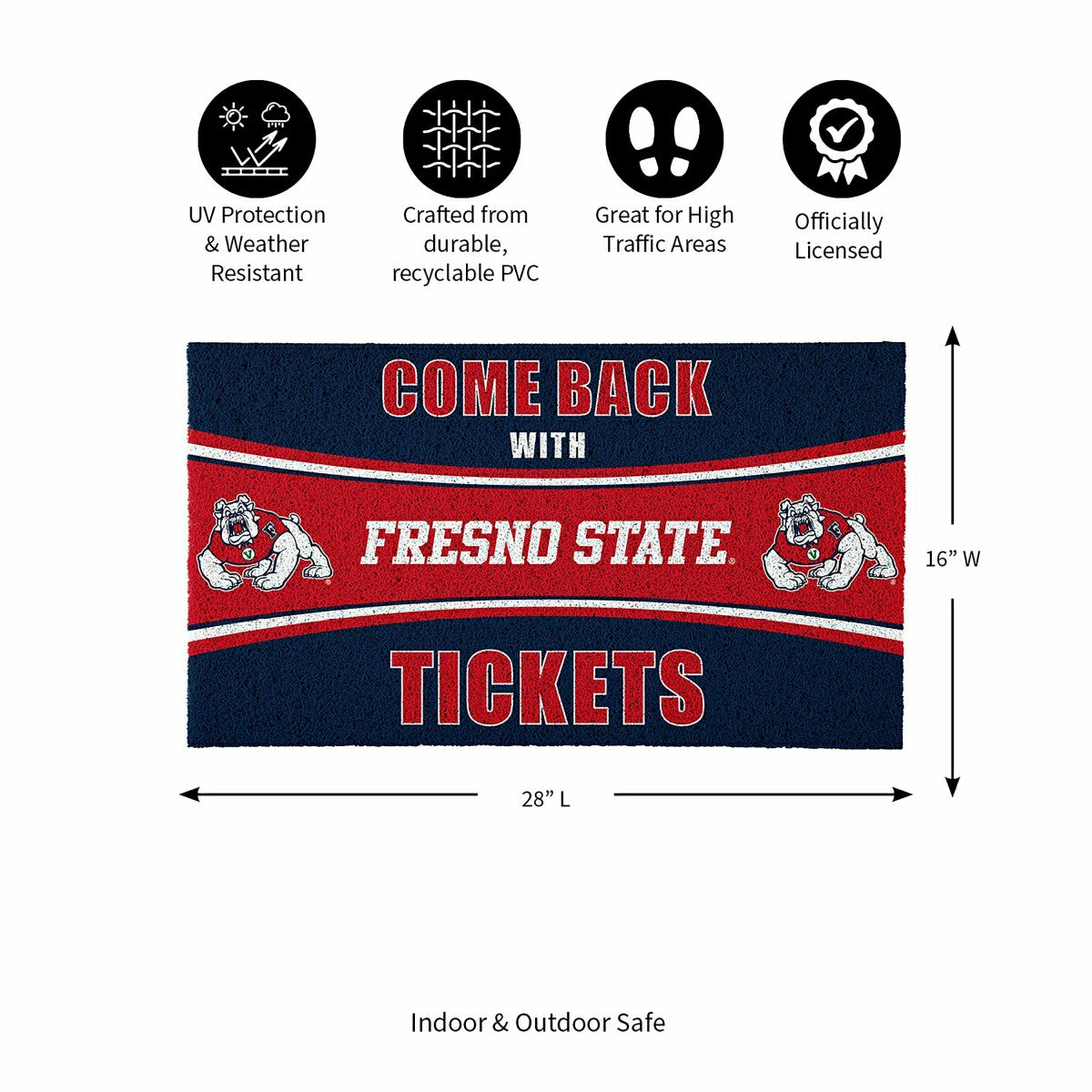 28" x 16" PVC Trapper Mat, Come Back with Tickets, Fresno State - Collegiate