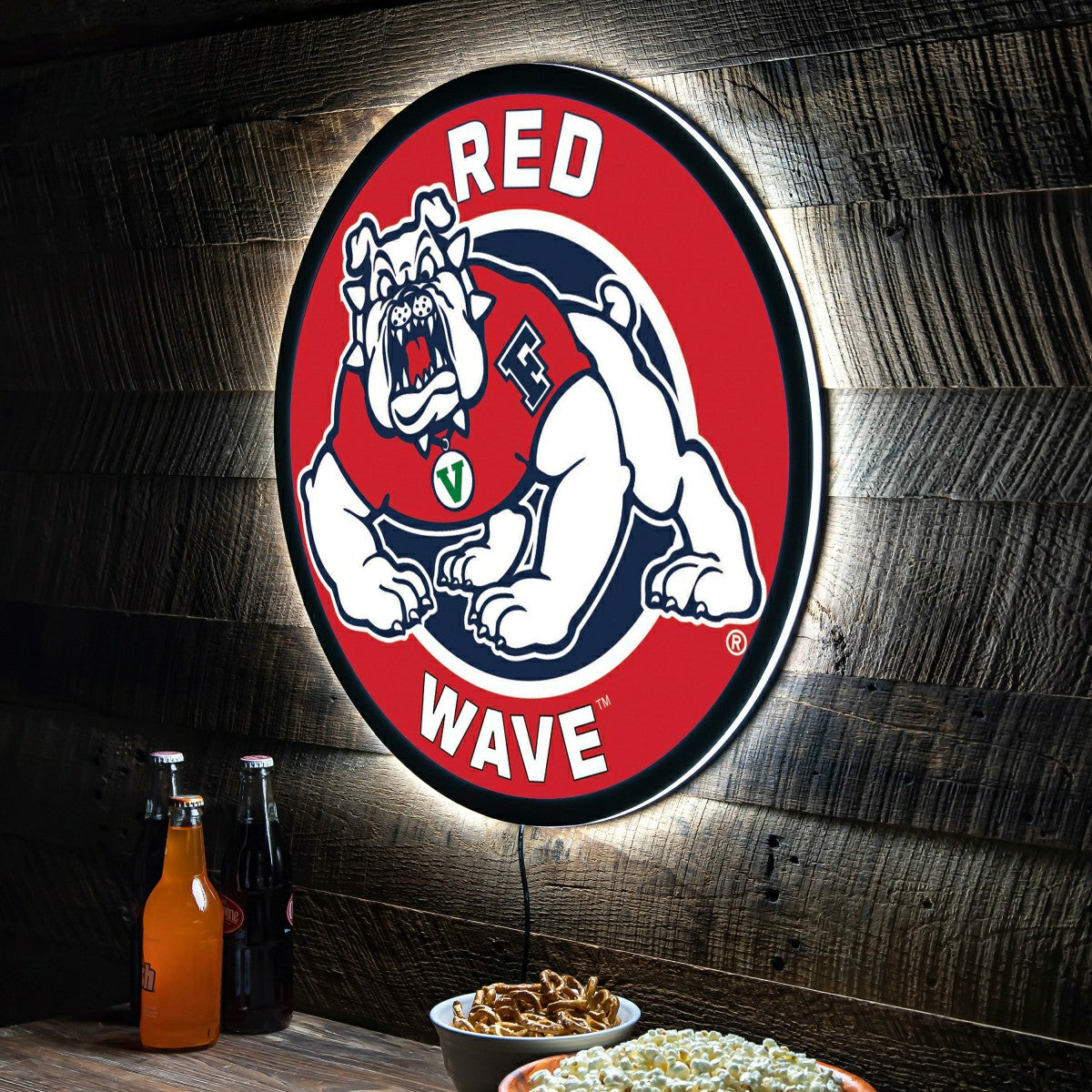 Fresno State Red Wave College Large Round Edgelite LED Decor - Collegiate Home