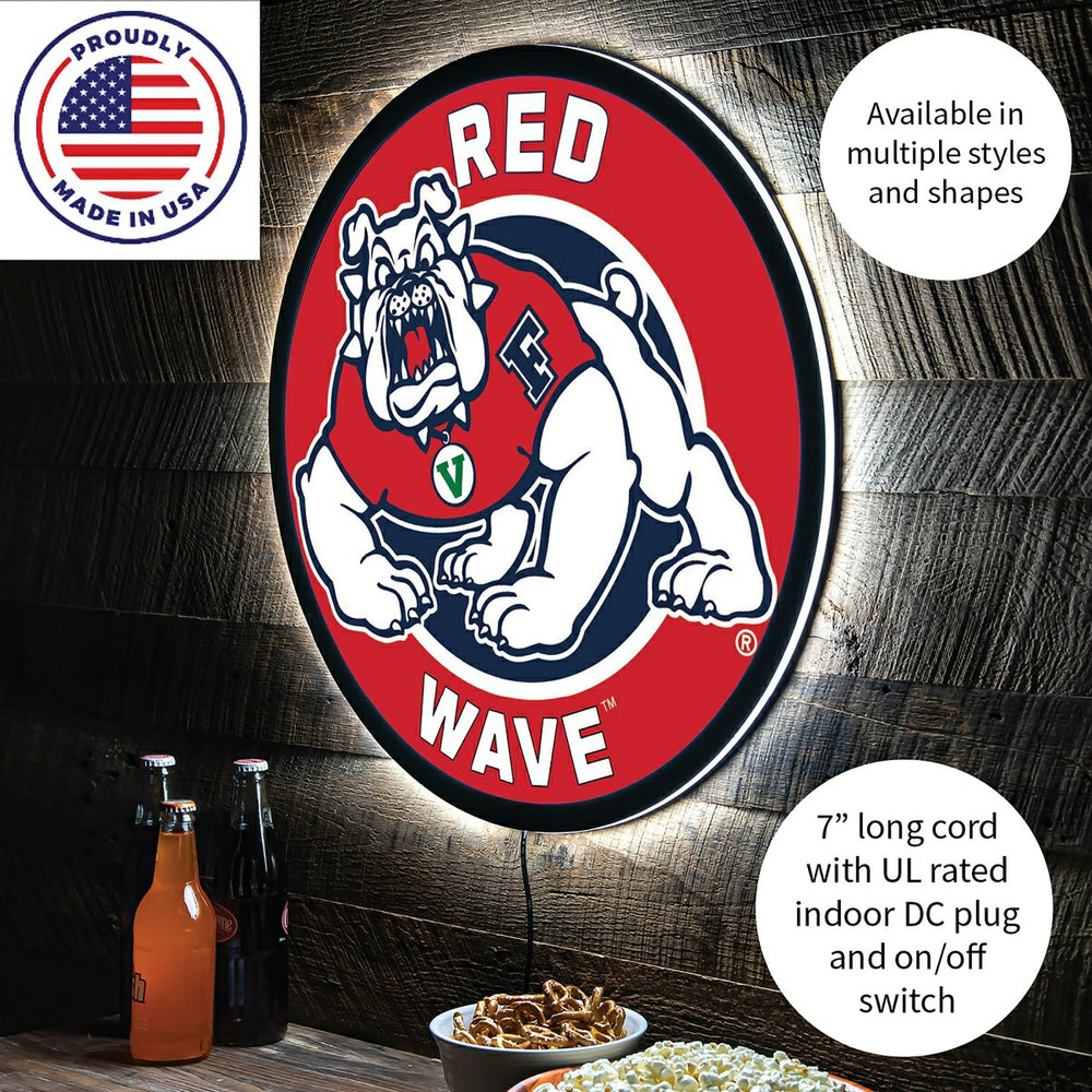 Fresno State Red Wave College Large Round Edgelite LED Decor - Collegiate Home