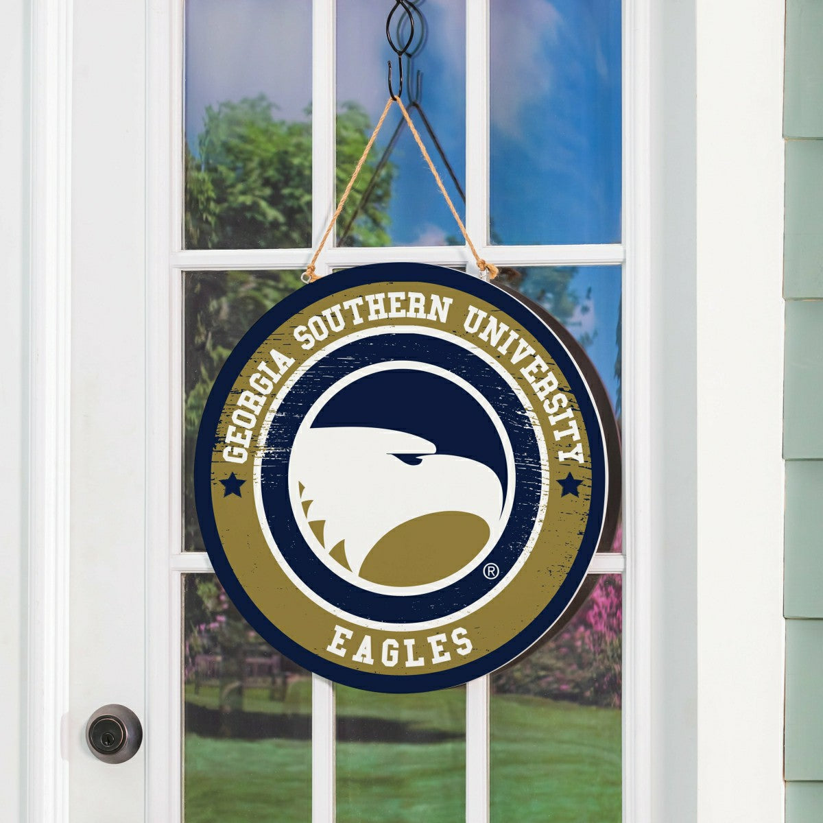Georgia Southern University Round Door Décor with Hanging Rope, 18x18 - Collegiate Home