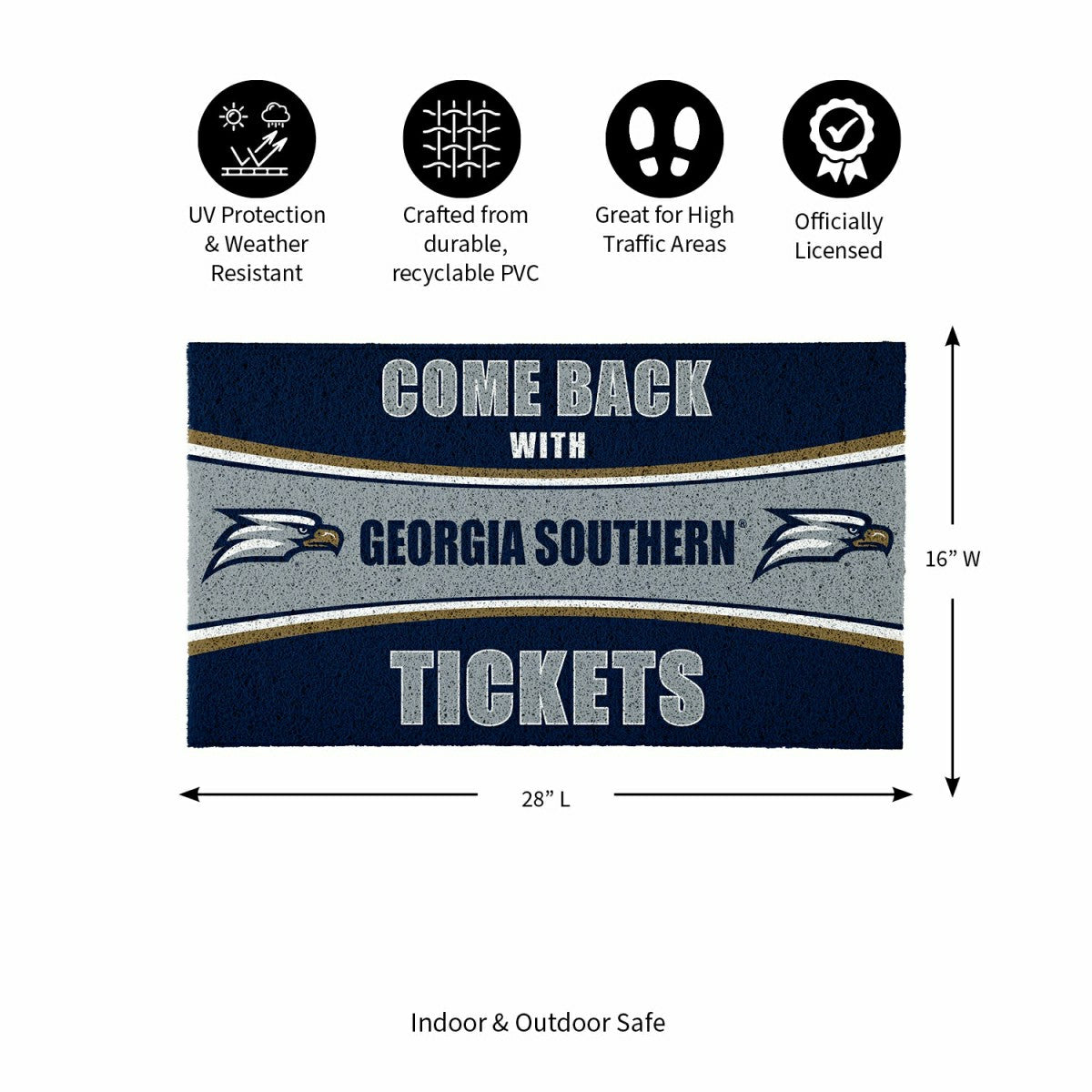 28" x 16" PVC Trapper Mat, Come Back with Tickets, Georgia Southern Un - Collegiate