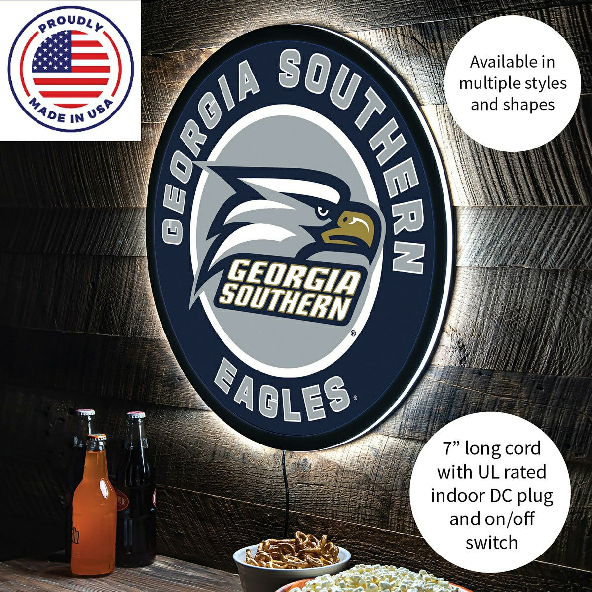 LED Wall Decor, Round, Georgia Southern University - Collegiate Home