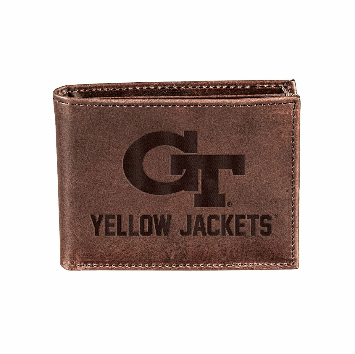 Georgia Tech, Bi-Fold Wallet, Brown, CH, 100% Genuine Leather - Collegiate Home