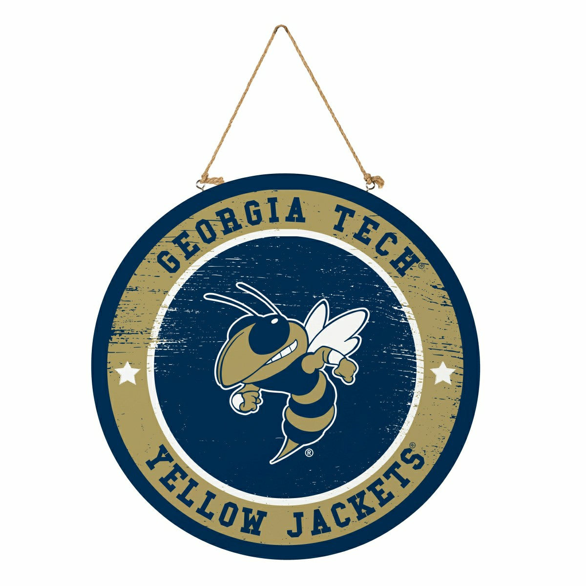 Georgia Tech Round Door Décor with Hanging Rope, 18x18 - Collegiate Home