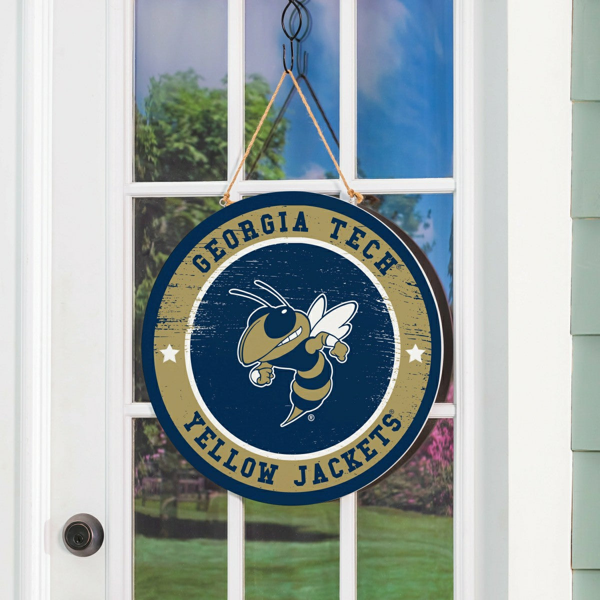 Georgia Tech Round Door Décor with Hanging Rope, 18x18 - Collegiate Home