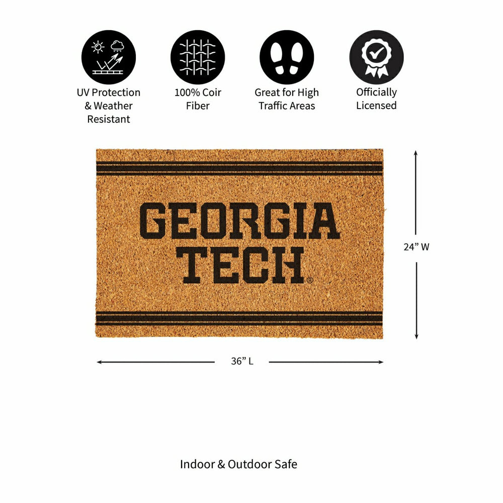 Georgia Tech Large One Color Coir Mat, 36"x24" - Collegiate