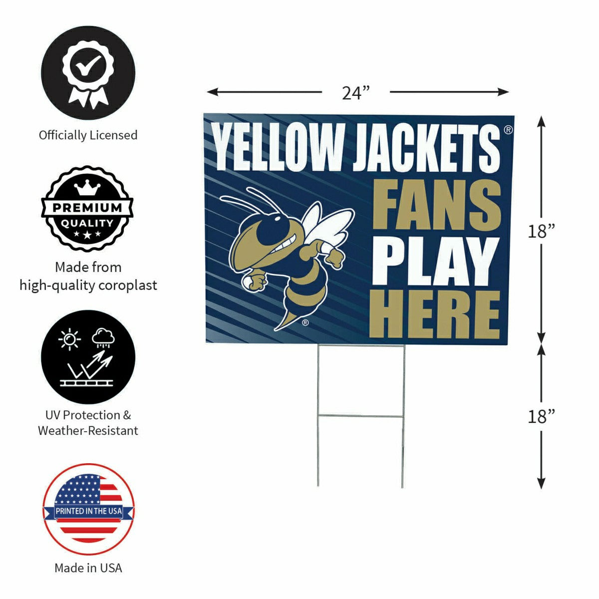 Georgia Tech Coroplast Yard Sign "Fans Play Here" - Collegiate Home
