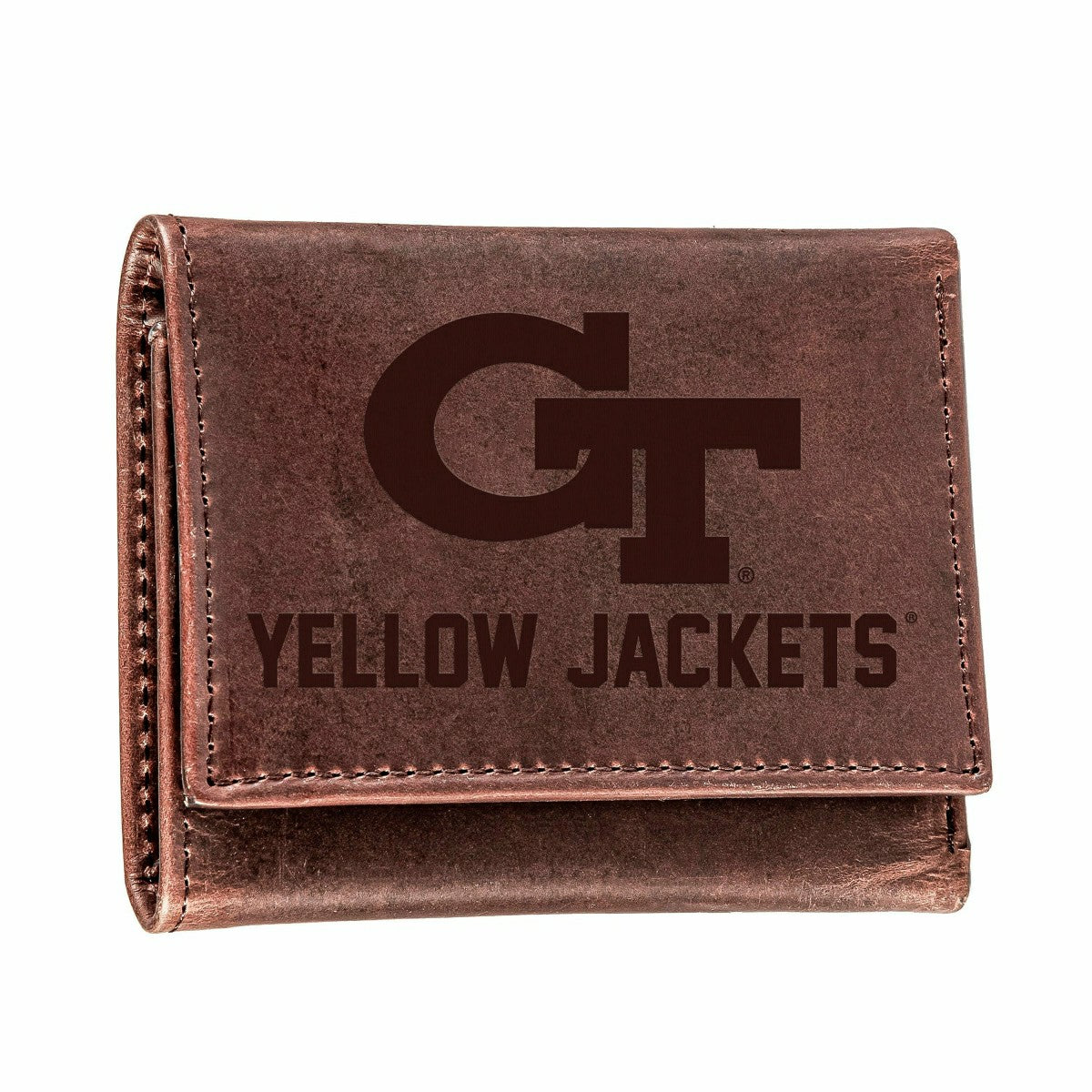 Georgia Tech, Tri-Fold Wallet, Brown, CH, 100% Genuine Leather - Collegiate Home