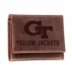 Georgia Tech, Tri-Fold Wallet, Brown, CH, 100% Genuine Leather - Collegiate Home