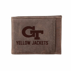 Front Pocket Wallet w/ RFID Blocking, Georgia Tech, Brown - Collegiate Home