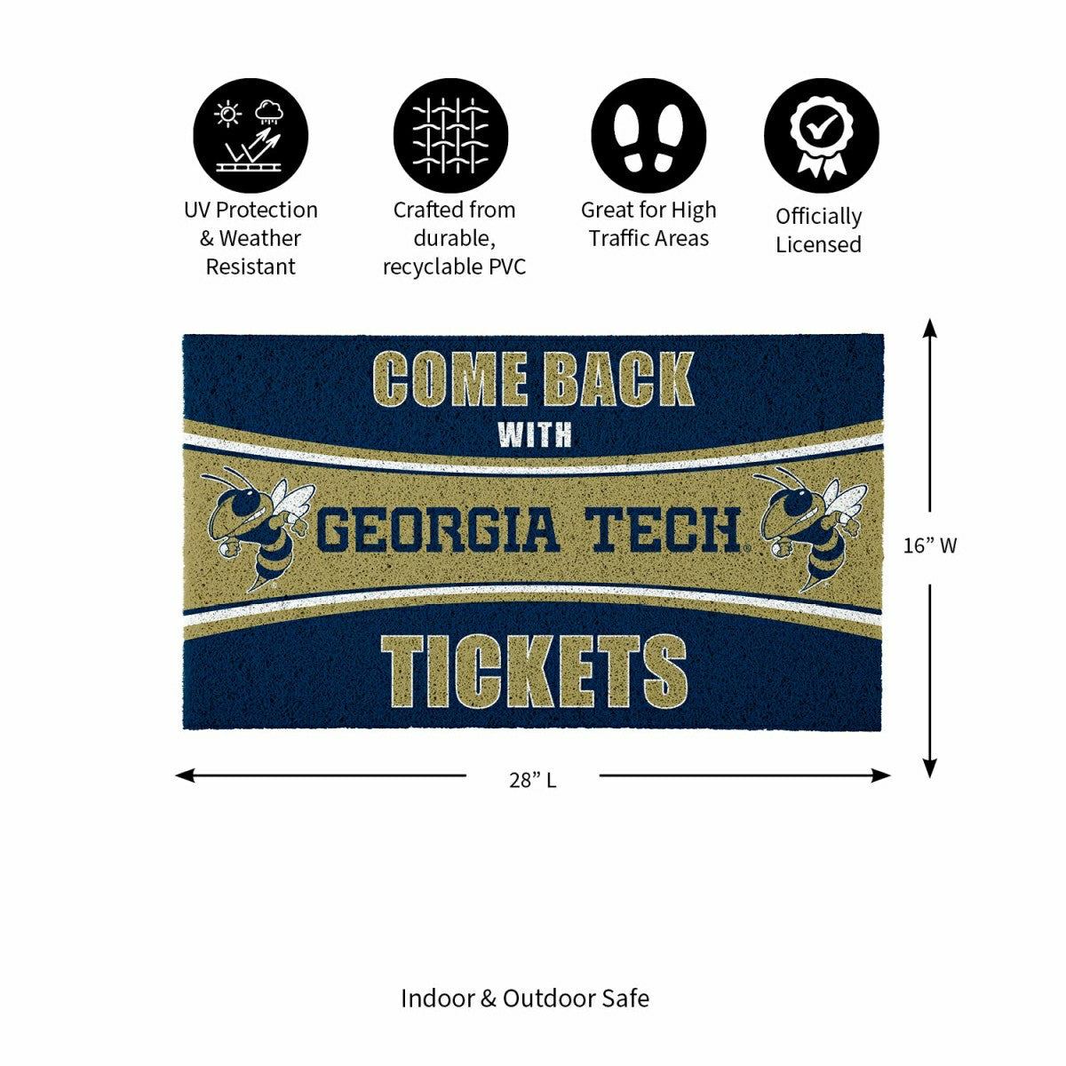 28" x 16" PVC Trapper Mat, Come Back with Tickets, Georgia Tech - Collegiate