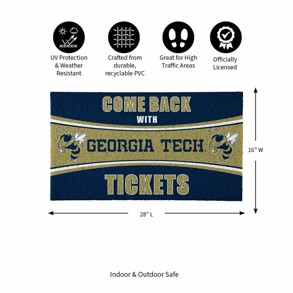 28" x 16" PVC Trapper Mat, Come Back with Tickets, Georgia Tech - Collegiate