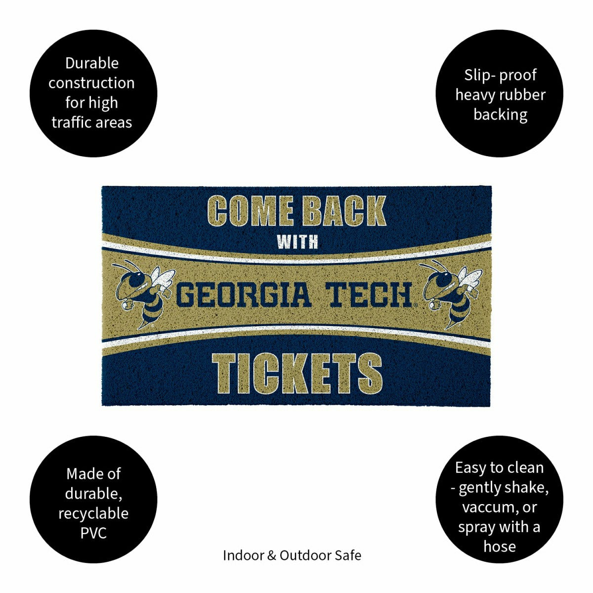 28" x 16" PVC Trapper Mat, Come Back with Tickets, Georgia Tech - Collegiate